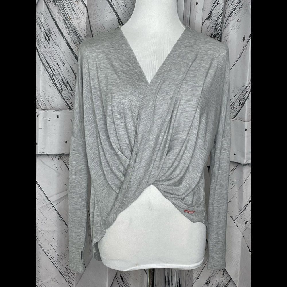 Peace Love World Draped Front Gray Top Size S